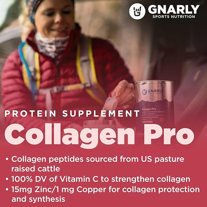 Gnarly Nutrition Collagen Peptides – Gnarly Collagen Pro with Vitamin C, Zinc & Copper – NSF Sport Certified, Protein Synthesis Vitamin Powder – Unflavored, 16.05 oz (30 Servings)