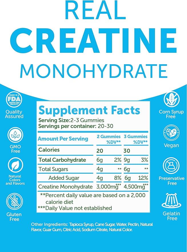 Lunakai USA Made Creatine Monohydrate Gummies for Women & Men – Vegan Creatine Gummies for Muscle & Recovery Support – Pre Workout Supplement, 60ct