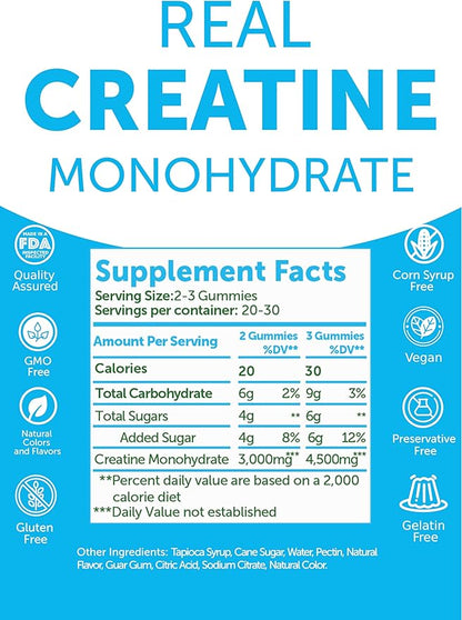 Lunakai USA Made Creatine Monohydrate Gummies for Women & Men – Vegan Creatine Gummies for Muscle & Recovery Support – Pre Workout Supplement, 60ct