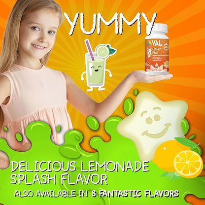 VAL Magnesium for Kids | High-Absorption Magnesium for Calm, Relaxation & Focus | Mg Glycinate, Citrate & Taurate | with Vitamin B6, D & C | Sugar-Free, Non-GMO | Lemonade | 60 Chewable Tablets