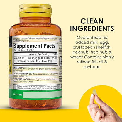MASON NATURAL Vitamin D3 2,000 IU Ultra Strength, Supports Bone Density, Strength & Immune Health, 60 Softgels