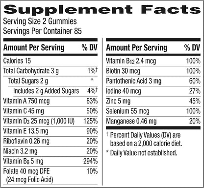 Centrum MultiGummies Gummy Multivitamin for Men, Multivitamin/Multimineral Supplement with Selenium, Antioxidants and Vitamin D3, Assorted Fruit Flavor - 170 Count