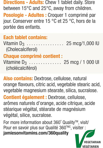 Jamieson Natural Tangy Orange Chewable Vitamin D 1000IU 100 tablets