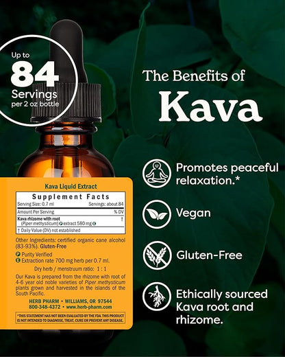 Herb Pharm Kava Root Liquid Extract to Reduce Stress and Promote Relaxation - 2 Ounce