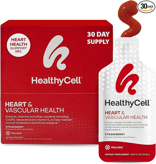 HealthyCell Heart & Vascular Health Daily Liquid Supplement - Blood Pressure & Cholesterol Support with Beet Root Powder, Resveratrol, CoQ10, Omega-3 & Vitamin K - 30 Gel Packs