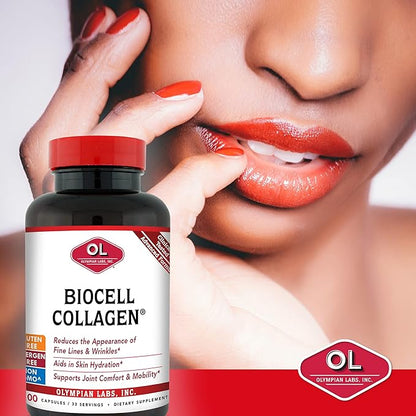 Olympian Labs Biocell Collagen II 1500mg Supplement Capsules Non-GMO, Gluten-Free, Allergan-Free - Supports Skin & Joint Health and Cartilage Producing Cells - Bulk 300 Capsules (100 Day Supply)