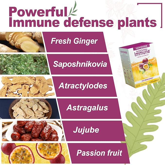 Immune Booster Fizzy Drink Mix Herbal Supplement Made with Astragalus, Ginger, Jujube, Atractylodes, Passion Fruit, No Artificial, 10packs (2 Boxes)