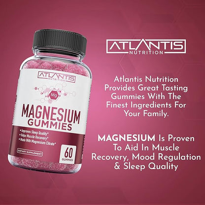 Atlantis Nutrition Magnesium Citrate Gummies – 770mg Magnesium Citrate for Kids & Adults | Supports Muscle Recovery, Eases Cramps, Promotes Calmness & Better Sleep | 60 Vegan Gummies