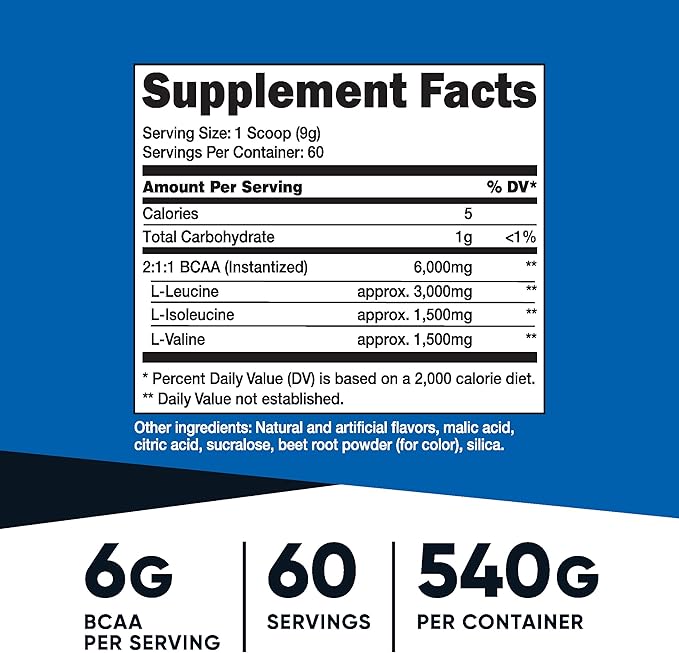 Nutricost BCAA Powder (Strawberry Kiwi) 60 Servings - Optimal 2:1:1 Ratio