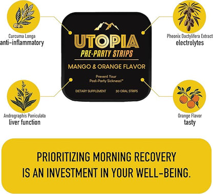 Party Relief Strips, Pre-Alcohol Supplement for Liver Support, Travel Size - Fast-Acting, Natural Mango Flavored Prevention, Turmeric Curcumin 20 mg - (30 Count)