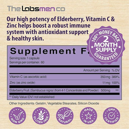 Sambucus Elderberry Immune Support Supplement/Daily Immune Boosters for Adults, Season Change w/Elderberry Vitamin C & Zinc Support Respiratory Health & Increase Antioxidant, 2-Mons