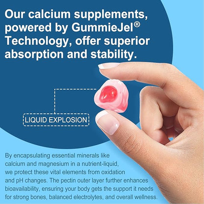Calcium Citrate Gummies 1000mg, Easily Absorbed Calcium with Magnesium 500mg, Zinc, D3, B6 & Potassium, Chewable Calcium Supplement for Women & Men, Bone & Teeth, Muscle & Immune Support, Vegan 60Cts