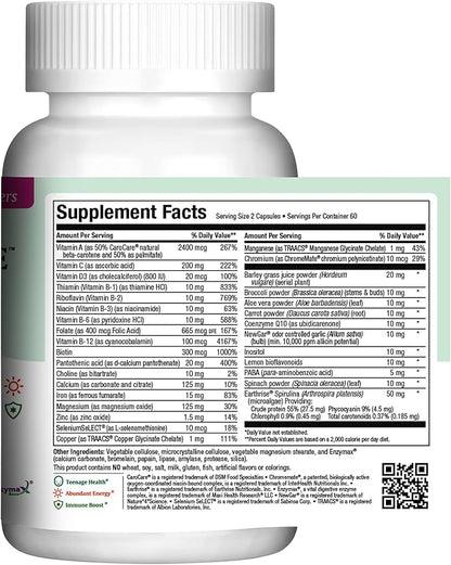 Maxi Health Teen Supreme Hers Vitamins for Teen Girls (120) - Women's Multivitamin for Energy, Immune Boost, Body & Brain Growth - Womens Multi Vitamins Including D3, Iron, Calcium, Digestive Enzyme