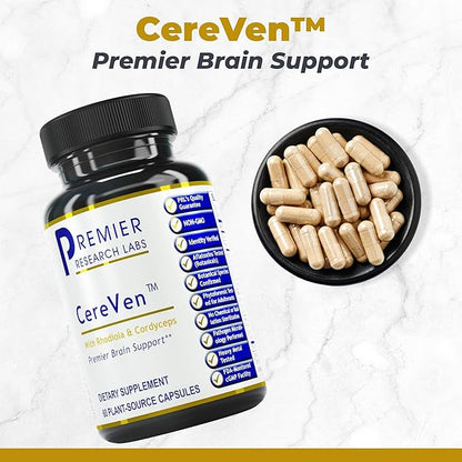 Premier Research Labs Cereven - Brain Support Supplement with Rhodiola Extract, Marine Coral & Turmeric - Herbal Extracts Dietary Supplements - 60 Plant-Source Capsules