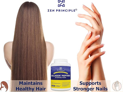 Zen Principle Grass-Fed Collagen Peptides 5 lb. Custom Anti-Aging Hydrolyzed Protein Powder for Healthy Hair, Skin, Joints & Nails. Paleo and Keto Friendly, GMO and Gluten Free, Pasture-Raised Bovine.