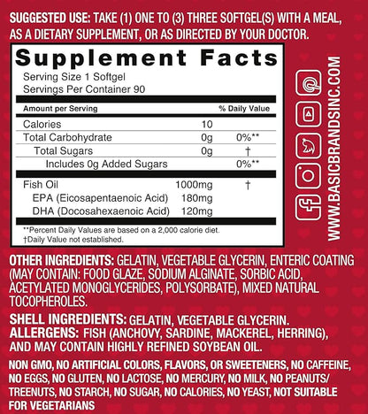 Smart Heart Odorless Omega-3 Fish Oil, Burp-Less, No Fishy Smell, 1000 mg, 90 Count