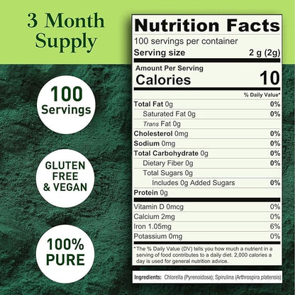 Good Natured Organic Spirulina and Chlorella Powder 50/50 Mix - 3 Month Supply - Vegan & Non-GMO Chlorella and Spirulina Powder