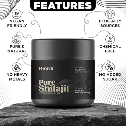 Pure Himalayan Organic Shilajit Resin with Lab Report Super high Potency for Men & Women Fulvic Acid & Trace Minerals Humic Acid Supplement Resin| Supports Energy, Metabolism & Immunity| 50 Grams