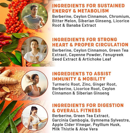 21-in-1 Berberine Supplement with Ceylon Cinnamon - Berberine 1500mg with Chromium, Bitter Melon and Green Tea Extract - Dihydroberberine Supplement for Energy & Metabolism Support, 5279 mg, 120 count