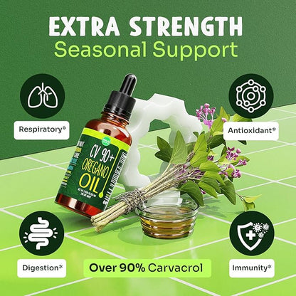 Maju Superfoods Oregano Oil Drops - Potent 90%+ Carvacrol (2 fl Oz) Wild Mediterranean Essential Oil of Oregano Liquid, Aceite de Oregano, Immune and Seasonal Support