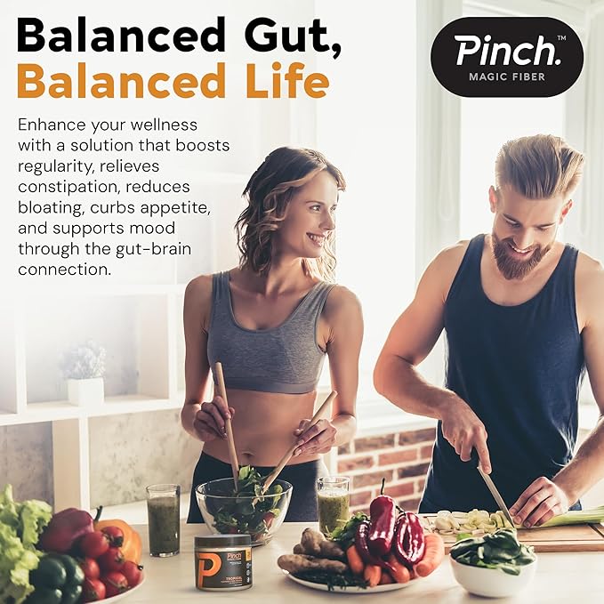 Pinch Magic Fiber Supplement Powder | Tropical Flavored Psyllium Husk Powder for Digestive Health & Gut Support | Sugar Free Supplement for Keto & Vegan Diets | USA-Made | 28-Day Supply