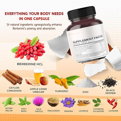 Berberine Cinnamon Apple Cider Vinegar Turmeric - Overall Wellness Support- Made in USA