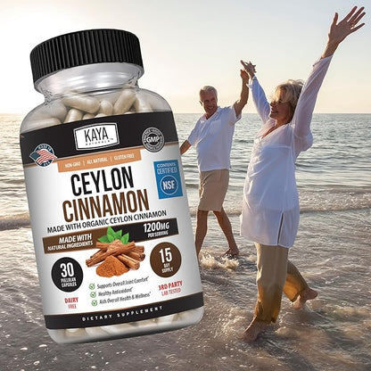 Kaya Naturals Ceylon Cinnamon Supplement | 1200mg per Serving, Vegan - Non-GMO & Gluten Free - 30 Capsules