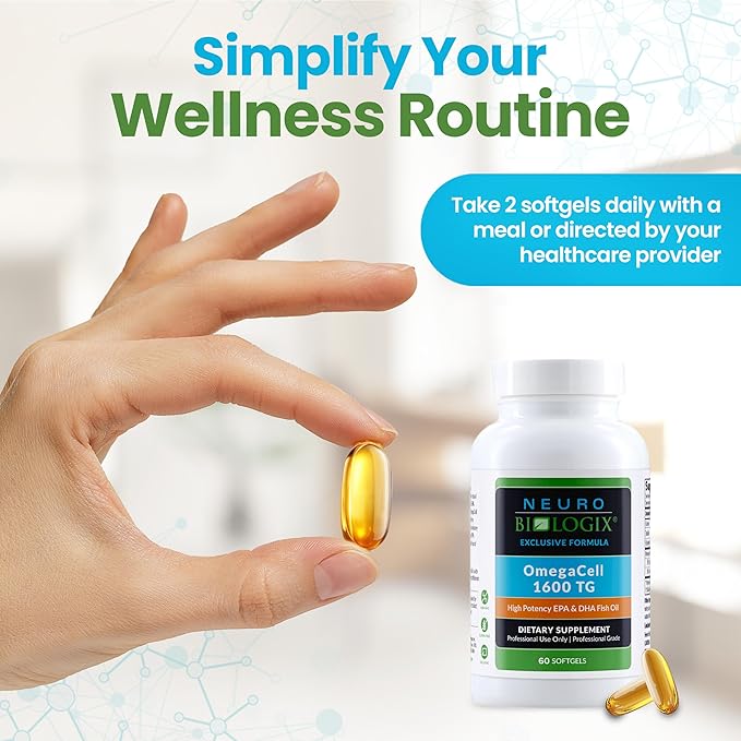 OmegaCell 1600 TG - High-Potency Omega 3 Supplement with 1:1 EPA & DHA Ratio - Premium, Sustainably Sourced Fish Oil from Norwegian Waters - Non-GMO & Gluten-Free Fish Oil Supplement - 60 Soft Gels