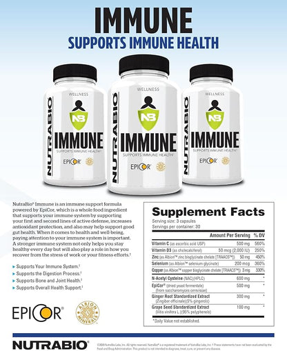 NutraBio Immune- Immune Support Supplement- Immunity Supplement- 90 Vegetable Capsules