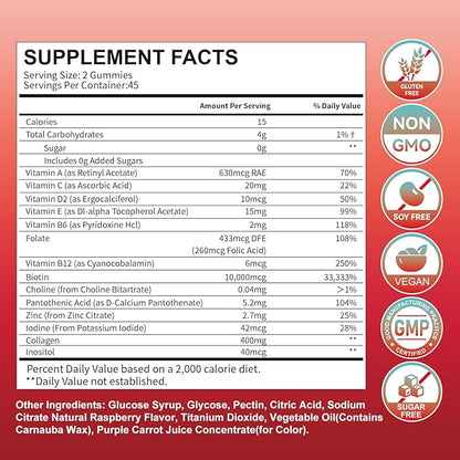 Hair Skin and Nails Gummies, 10000mcg Biotin Collagen Gummies for Women & Men, Vitamin Supplements Supports Faster Hair Growth, Stronger Nails, Healthy Skin, Strength Bone, 90 Gummies