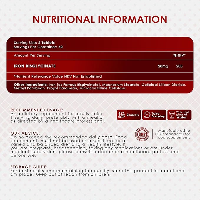 Ambrosial Iron Bisglycinate 28Mg Tablets Pack of 1-120 Tablets