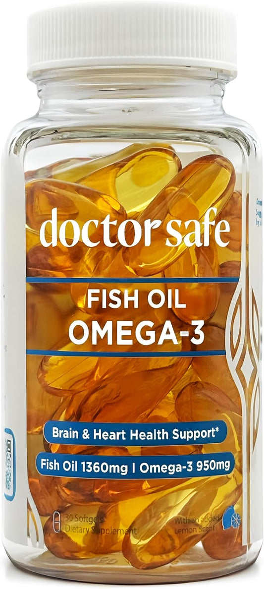 Omega 3 Fish Oil Supplement - High Strength Lemon Scented Fish Oil Pills, 1360mg EPA DHA for Heart, Brain & Immune Support Omega 3 Fatty Acid Supplements - 30 Servings