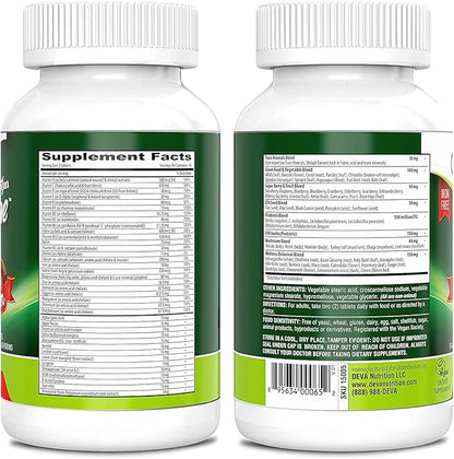 DEVA Tuba Prime Vegan Multivitamin High-Potency Vitamin and Mineral Dietary Supplement Antioxidants, Fruit and Vegetable Blend, Super Mushrooms, Probiotics, Prebiotics, Seeds, Herbs - 90 Tabs, 2-Pack