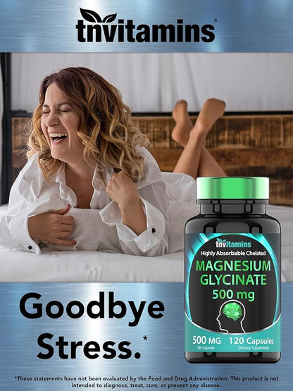 Magnesium Glycinate 500mg Per Capsule - 120 Count | 4 Month Supply! | Pure Chelated Magnesium Supplement for Sleep, Calm, Nerve, Joint, & Bone Support* | AKA Magnesium Bisgycinate | Non-GMO