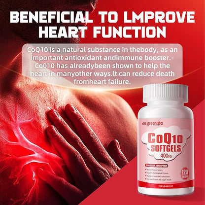 CoQ10-400mg-Softgels with PQQ, BioPerine & Omega-3, Coenzyme Q10(Ubiquinone) Supplement for High-Absorption, Powerful-Antioxidant, Support Heart & Energy-Production, 120 Servings
