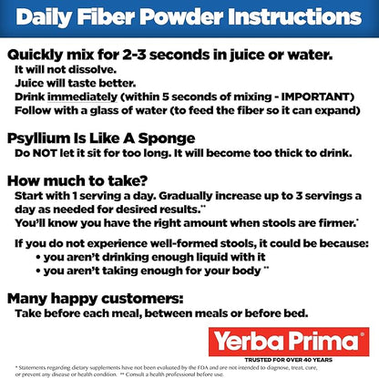 Yerba Prima Daily Fiber Formula Powder - 12 oz - Digestive Support Supplement - Soluble & Insoluble Dietary Fiber Supplement - Vegan, Non-GMO, Gluten-Free