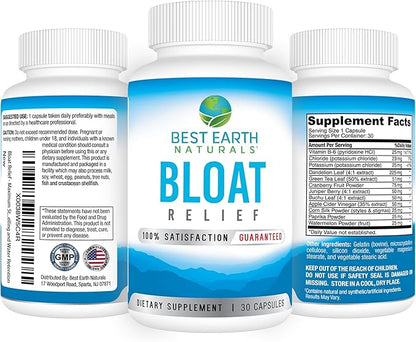 Best Earth Naturals Bloat Relief - Water Supplement with Dandelion, Green Tea, Cranberry, Apple Cider Vinegar & More 30 Count