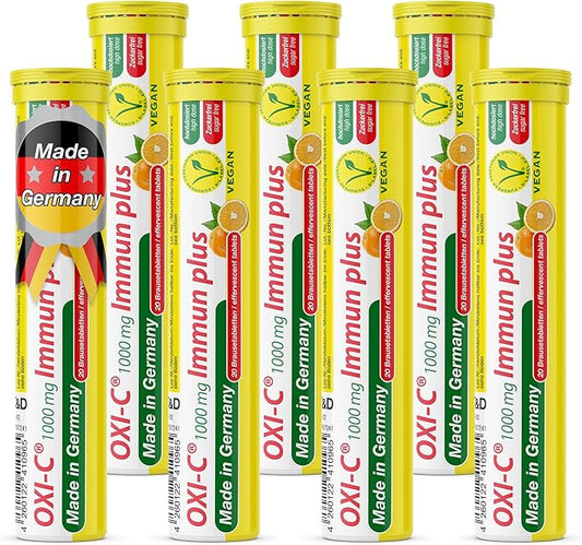 T&D Oxi C 1000 mg Vitamin C - 140 Vegan Drink Effervescent Tablets - Orange Flavor - Made in Germany
