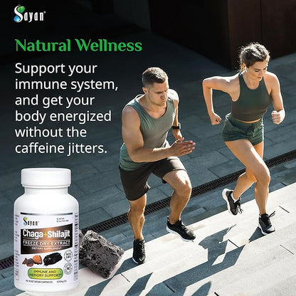 Sayan Siberian Chaga Mushroom Extract with Shilajit 90 Capsules/420mg ea.– Immune and Digestion System Support – Fulvic Acid Supplement – Energy & Clarity – Exclusive Blend – No Fillers