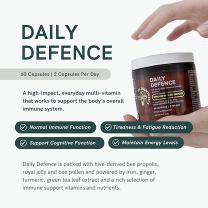 Dr Sosnowski's Daily Defence Immunity Supplements | Hive-led Multi-Vitamin with Bee Propolis, Pollen & Royal Jelly, Vegetable Capsules, 60ct