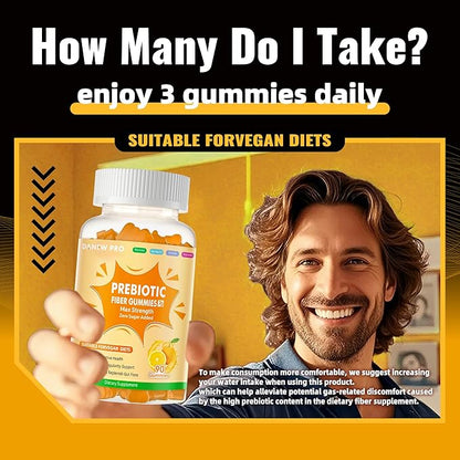 Prebiotic Fiber Gummies for Adults, 7G Extra Strength, Zero Sugar Added, 90 Pectin Based Gummies, Digestive Health -Orange-2pack