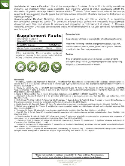Vitamin D3 1,000 IU High Potency | Vitamin D 1000 (25 mcg) Supplement for Healthy Bones Muscles | Hypoallergenic Supplement for Enhanced Vitamin D Absorption | 100 Vegetarian Caps