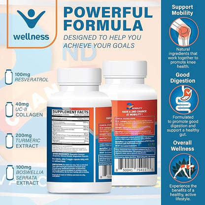 Advanced Joint Support Supplement - Turmeric, Resveratrol, Boswellia Serrata Extract, UC-II Collagen - Vitamins and Nutrients for Back, Limbs, Hip, & Knee - 30 Count