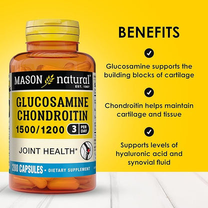 MASON NATURAL Glucosamine Chondroitin 1500/1200 3 Per Day with Vitamin C - Supports Joint Health, Improved Flexibility and Mobility*, 280 Capsules