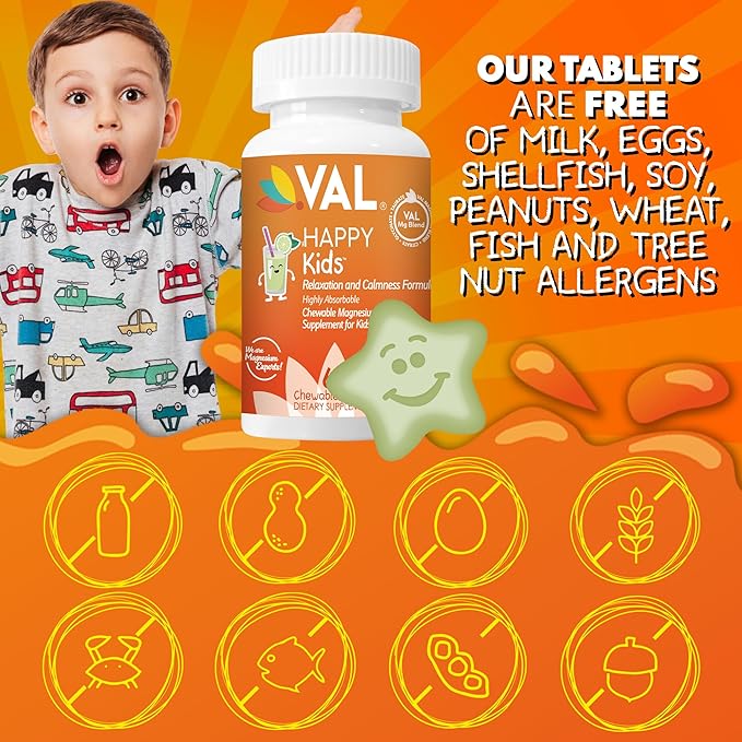 VAL Magnesium for Kids | High-Absorption Magnesium for Calm, Relaxation & Focus | Mg Glycinate, Citrate & Taurate | with Vitamin B6, D & C | Sugar-Free, Non-GMO | Lemonade | 60 Chewable Tablets