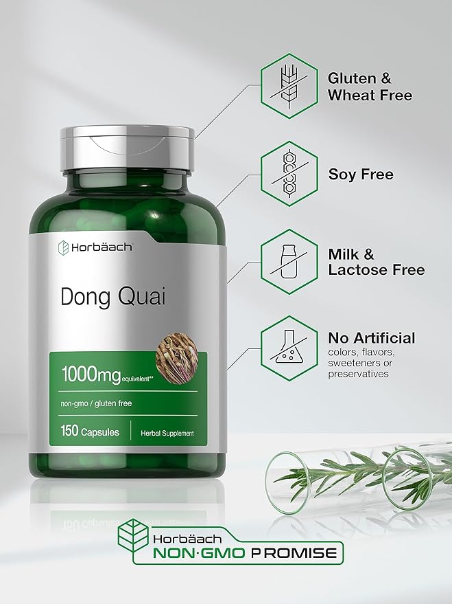 Horbäach Dong Quai Capsules | 1000mg | 150 Count | Non-GMO and Gluten Free Supplement | Traditional Herb