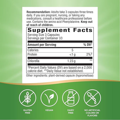 Nature's Way Chlorella Micro-Algae, Superfood, Supports Antioxidant Pathways*, 1,230 mg per 3-Capsule Serving, Vegan, Non-GMO Project Verified, 100 Capsules (Packaging May Vary)