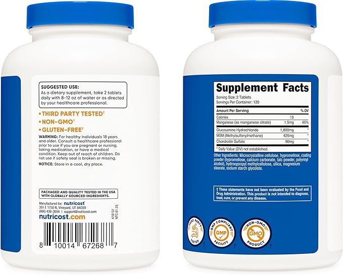 Nutricost Glucosamine 1800mg with Chondroitin & MSM, 240 Tablets, 120 Servings - Non-GMO, Gluten Free
