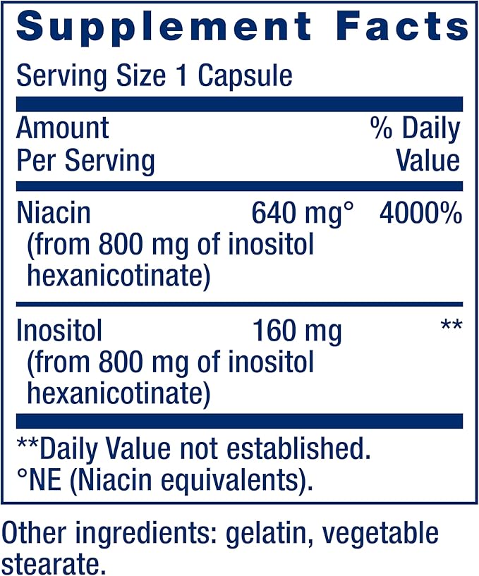 Life Extension No Flush Niacin, B3 for Heart Health, Cholesterol & Energy Support, Non-GMO, Gluten-Free, 100 Capsules