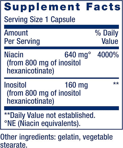 Life Extension No Flush Niacin, B3 for Heart Health, Cholesterol & Energy Support, Non-GMO, Gluten-Free, 100 Capsules